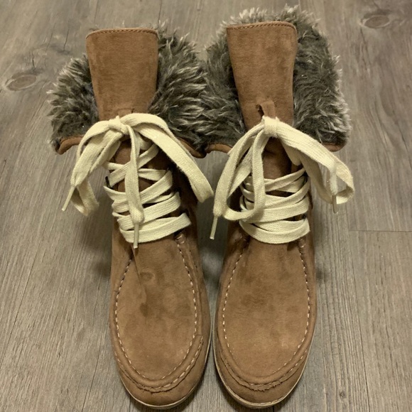 Brown Fur Wedge Ankle Boots - Picture 4 of 6